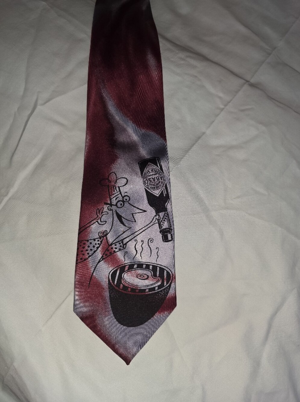 Vintage Tabasco Brand Silk Tie Novelty Backyard BBQ Grill Chef Made in USA